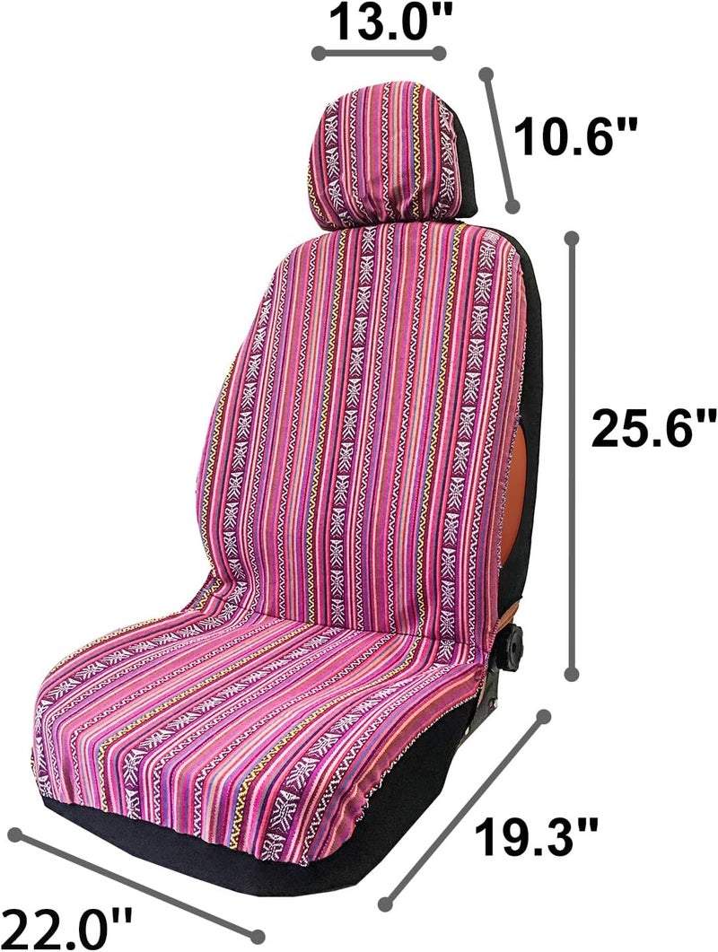 TAGMORE Pink Car Seat Cover Hippie Boho 4PCS Cute Western Accesories for Women Girls' GIF, Automotive Interior Covers Stripe Multi-Color Breathable, Universal fit for Sedan, Vans, Trucks, SUV - Image 3